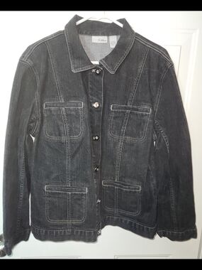 Chico's Platinum Women's Black Denim Button Down Jacket Size 3